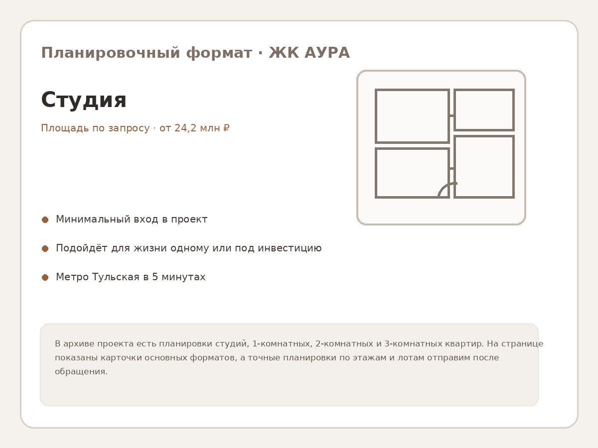 Формат квартиры — Студия в ЖК АУРА