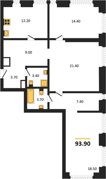 Пример планировки — 3-комнатные в ЖК Первый Нагатинский
