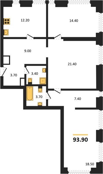 Пример планировки — 3-комнатные в ЖК Первый Нагатинский